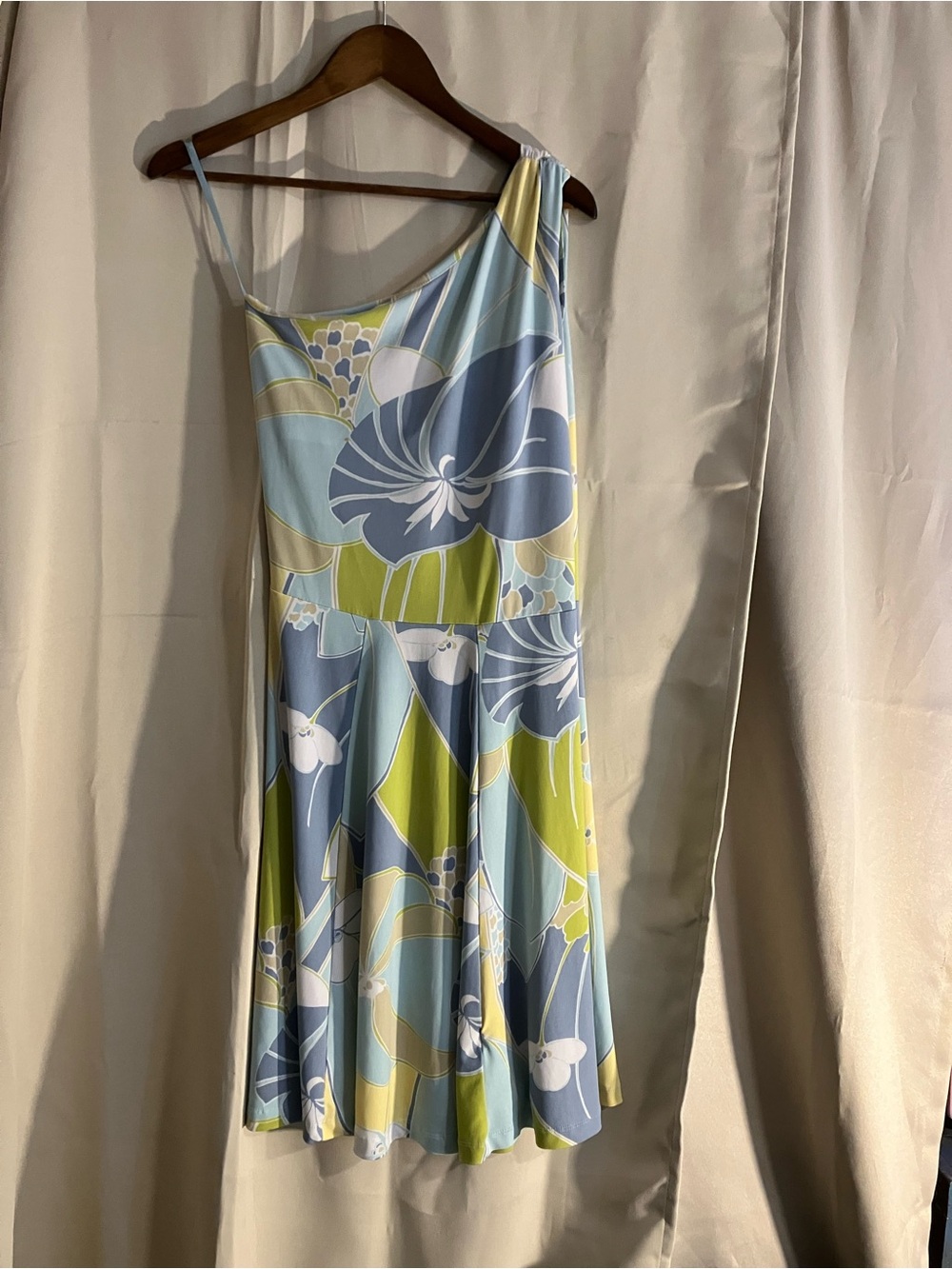 Tori Richard Blue, Lime & White One-Shoulder Floral Dress